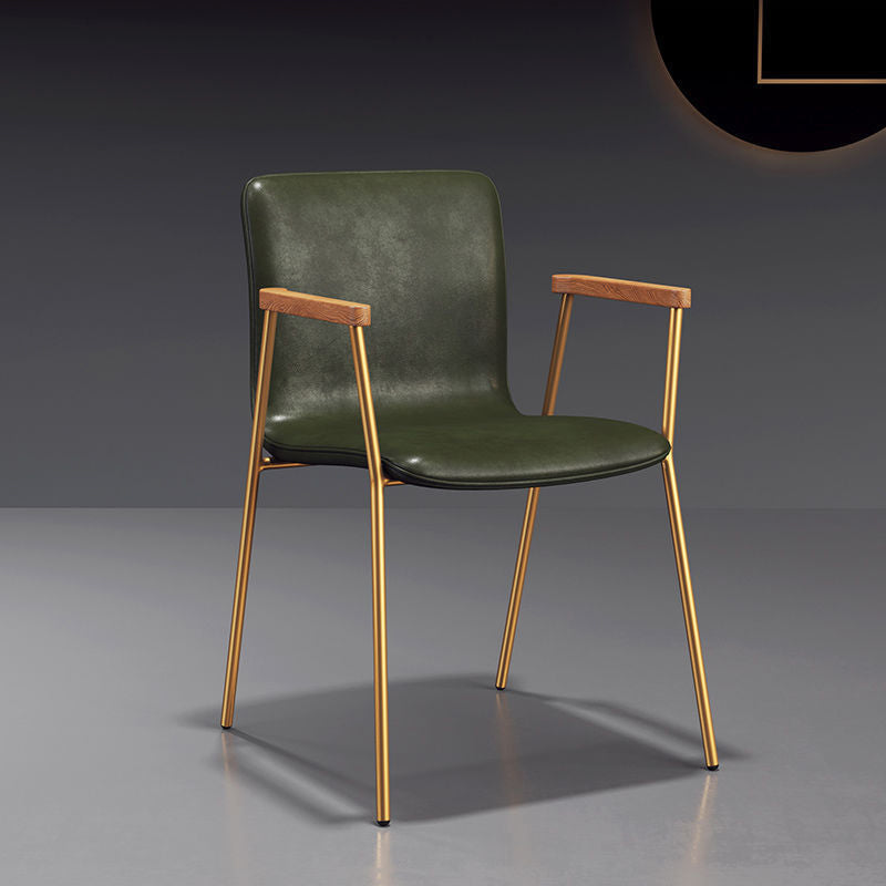 Industrial Metal Chair Dining Room Faux Leather Upholstered Arm Chair