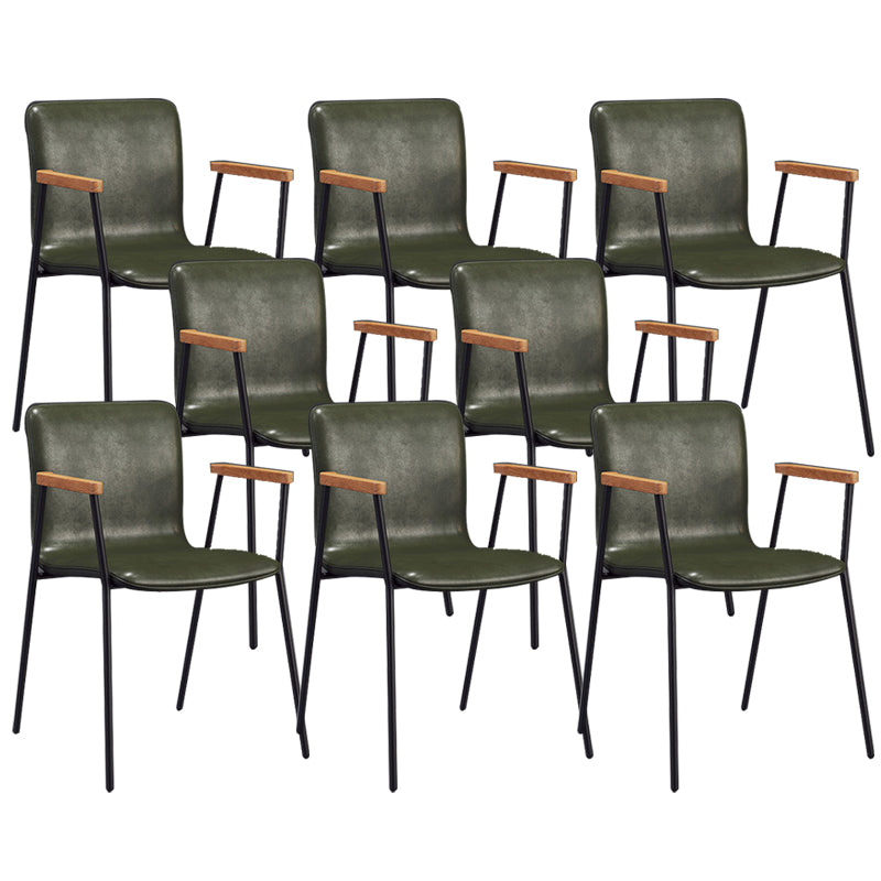 Industrial Metal Chair Dining Room Faux Leather Upholstered Arm Chair