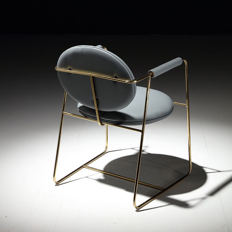 Glam Arm Chair Leather Dining Chair with Gold Frame for Home