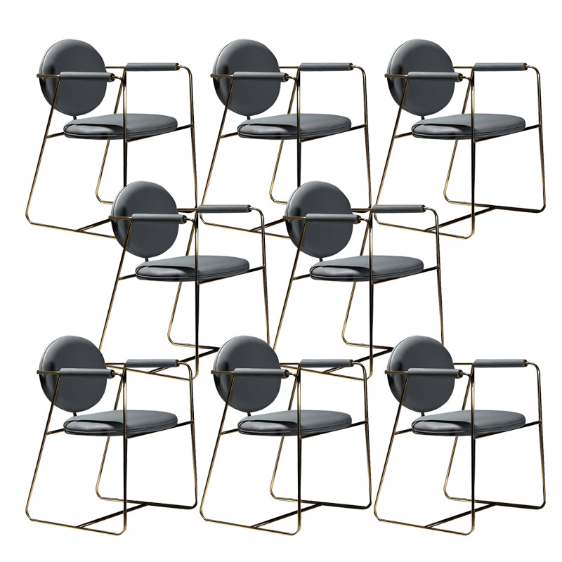 Glam Arm Chair Leather Dining Chair with Gold Frame for Home