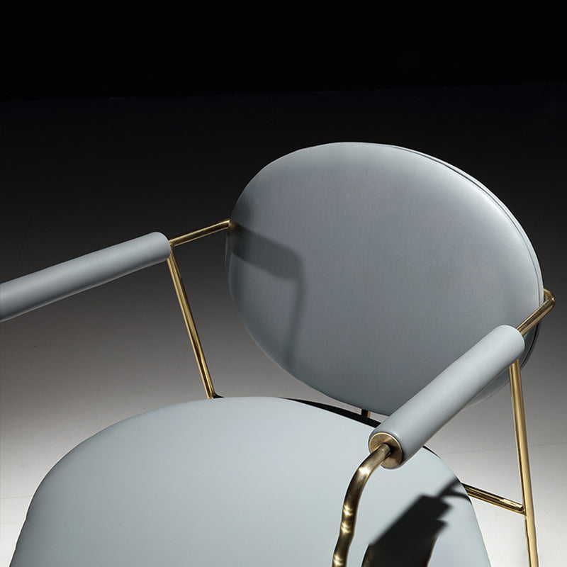 Glam Arm Chair Leather Dining Chair with Gold Frame for Home