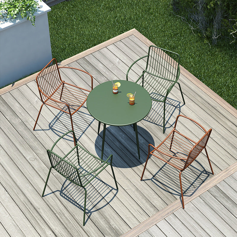 Industrial Patio Dining Chair Slat Back Metal Dining Arm Chairs