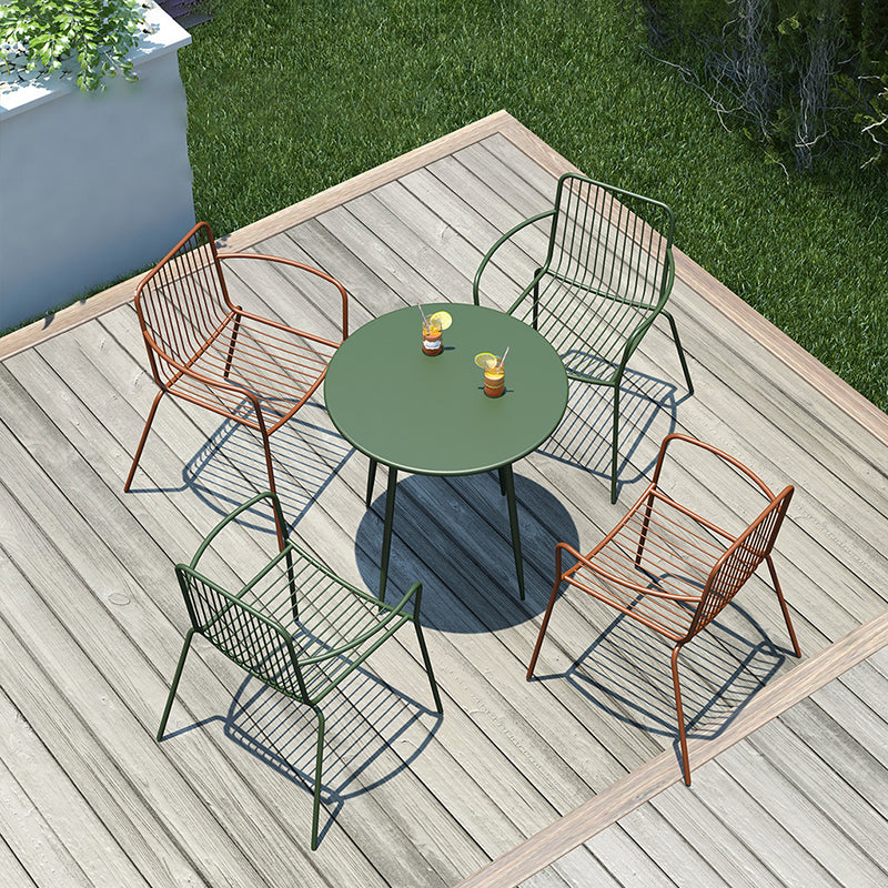Industrial Patio Dining Chair Slat Back Metal Dining Arm Chairs