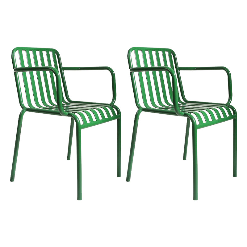 Dining Room Industrial Chair Metal Slat Back Dining Chair in Green