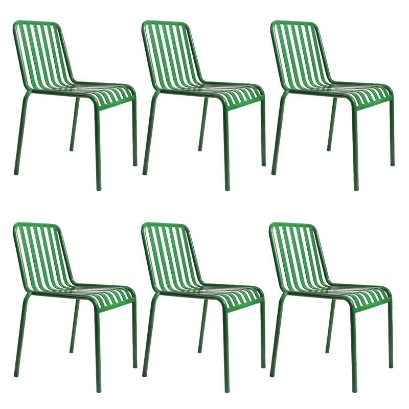 Dining Room Industrial Chair Metal Slat Back Dining Chair in Green
