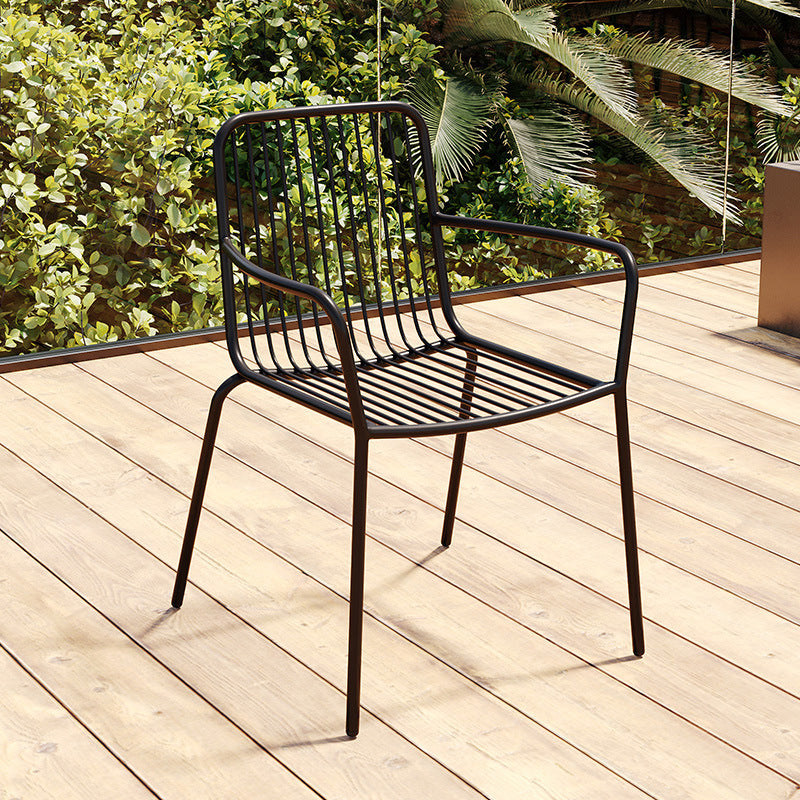 Outdoor Patio Arm Chair Metal Industrial Chairs with Slat Back