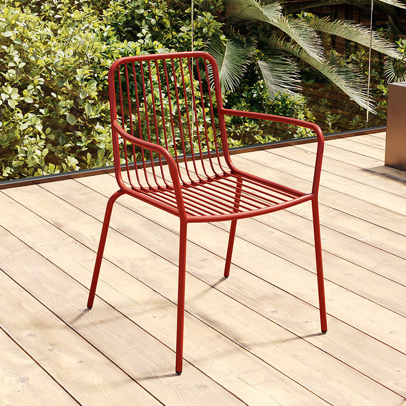 Outdoor Patio Arm Chair Metal Industrial Chairs with Slat Back