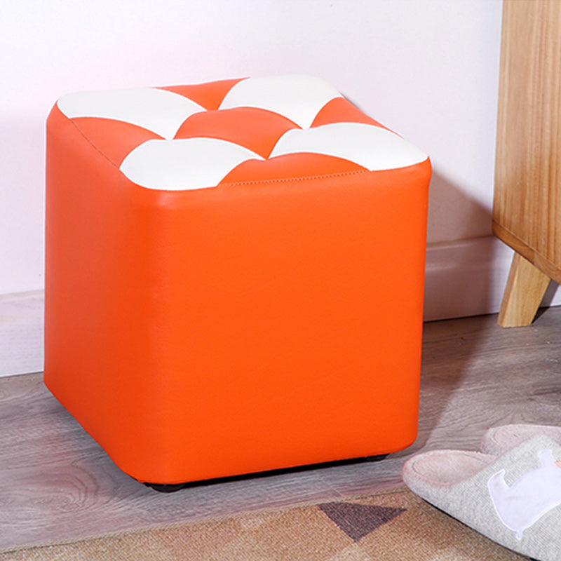 Color Panel Pouf Ottoman Stain Resistant Square Faux Leather Tufted Ottoman