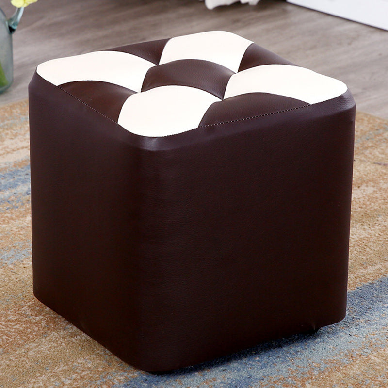 Color Panel Pouf Ottoman Stain Resistant Square Faux Leather Tufted Ottoman