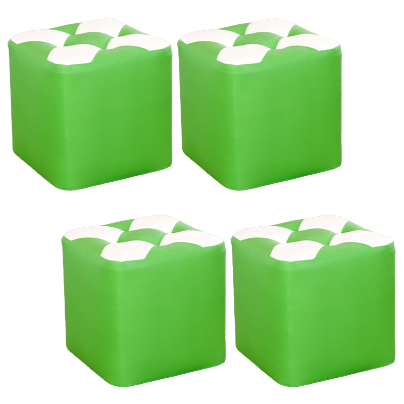 Color Panel Pouf Ottoman Stain Resistant Square Faux Leather Tufted Ottoman