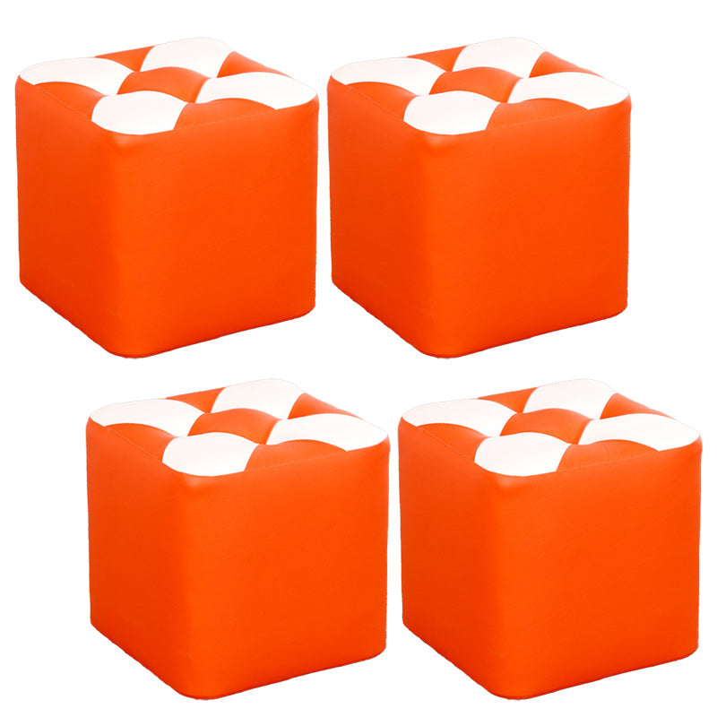 Color Panel Pouf Ottoman Stain Resistant Square Faux Leather Tufted Ottoman