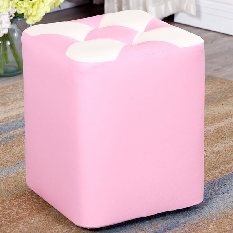 Color Panel Pouf Ottoman Stain Resistant Square Faux Leather Tufted Ottoman