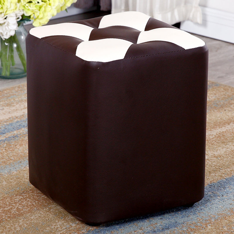 Color Panel Pouf Ottoman Stain Resistant Square Faux Leather Tufted Ottoman