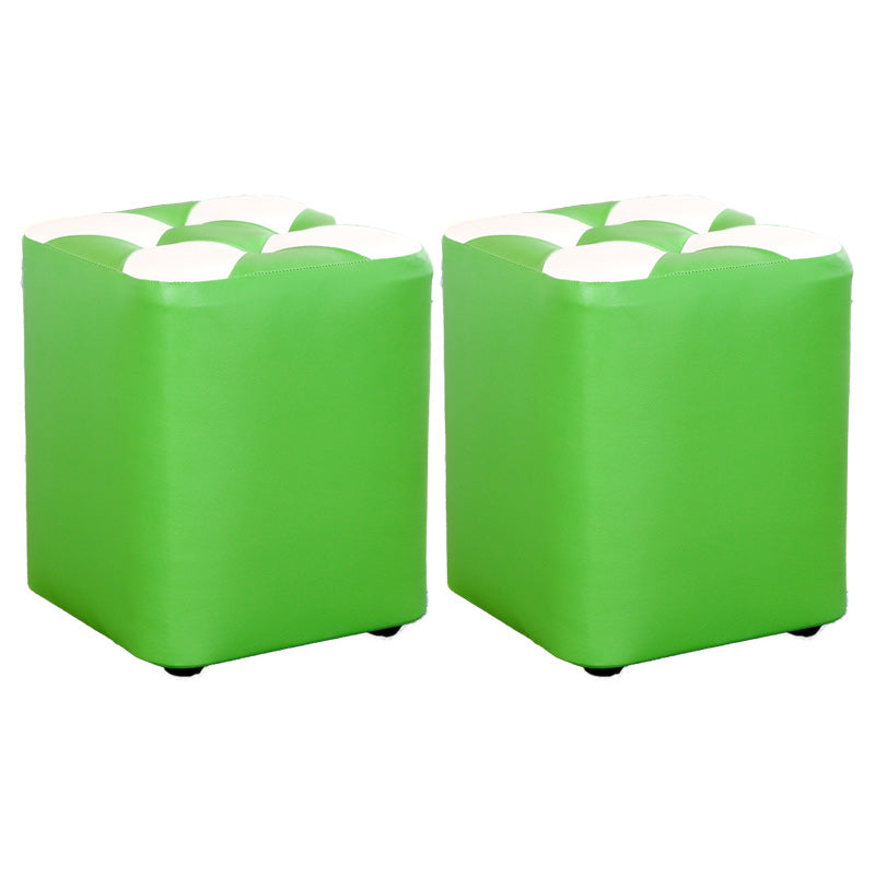 Color Panel Pouf Ottoman Stain Resistant Square Faux Leather Tufted Ottoman