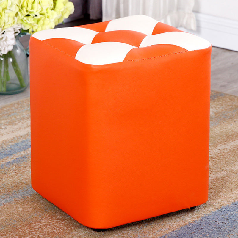 Color Panel Pouf Ottoman Stain Resistant Square Faux Leather Tufted Ottoman