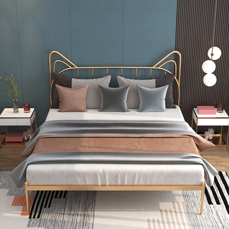 Glam Iron Open-Frame Bed with Spindle Headboard Solid Color in Gold