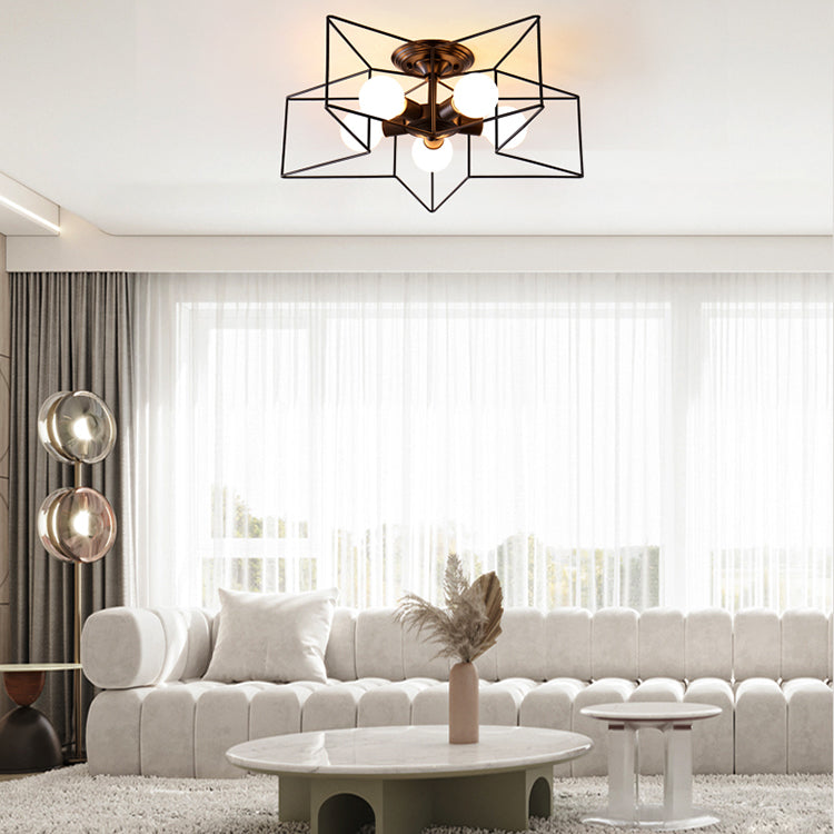 Modern Metal Semi Flush Mount Ceiling Light Star Shape 5 Lights Semi Mount Lighting