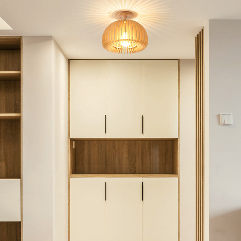 1-Light Ceiling Light Modern Ceiling Mount Light with Wood Shade for Aisle