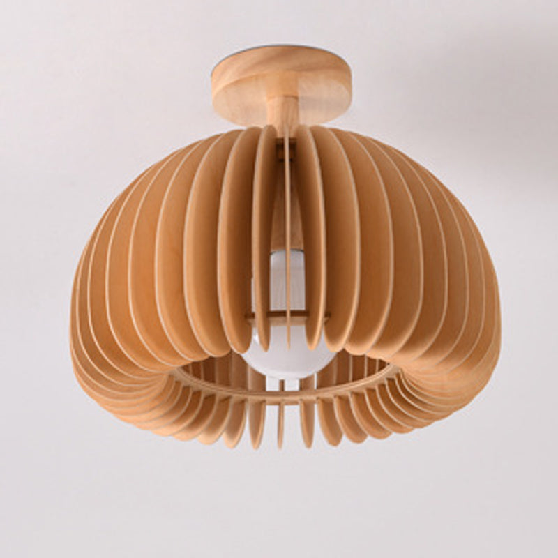 1-Light Ceiling Light Modern Ceiling Mount Light with Wood Shade for Aisle
