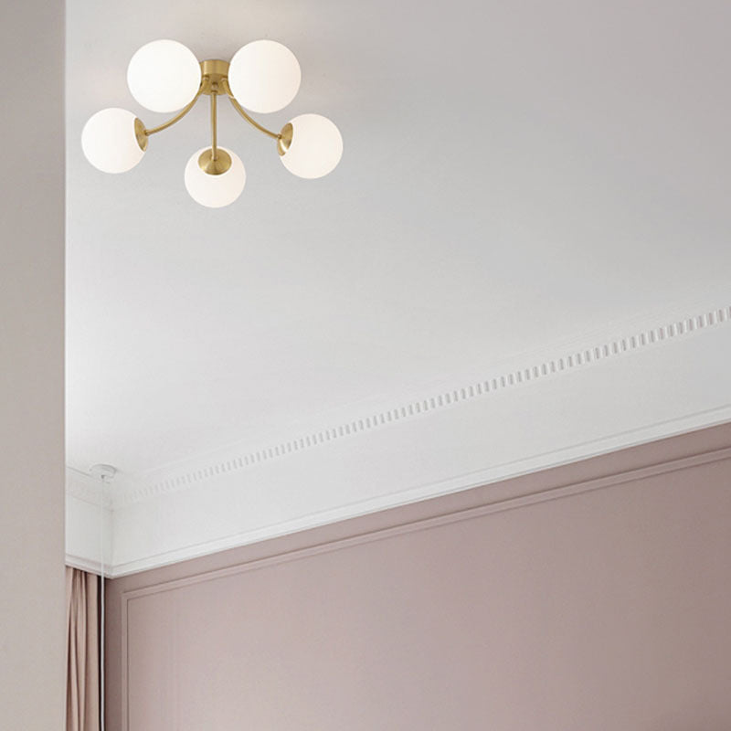 Modern Simple Copper Ceiling Light Ball Shape Glass Shade Ceiling Lamp for Living Room