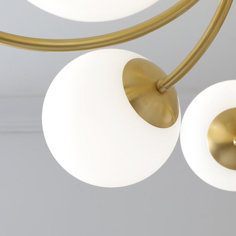 Modern Simple Copper Ceiling Light Ball Shape Glass Shade Ceiling Lamp for Living Room