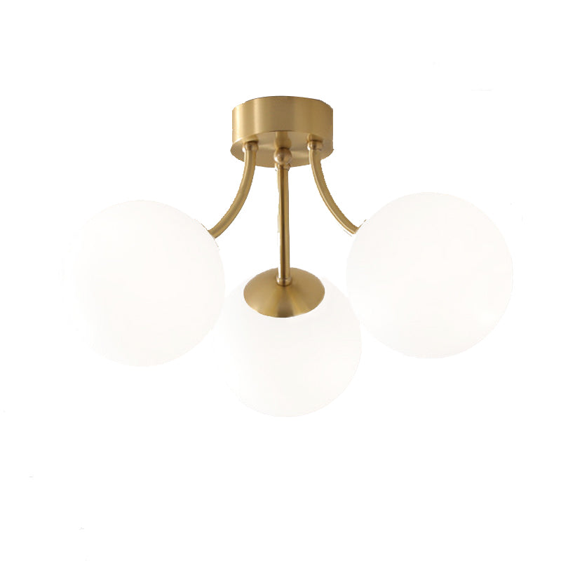 Modern Simple Copper Ceiling Light Ball Shape Glass Shade Ceiling Lamp for Living Room