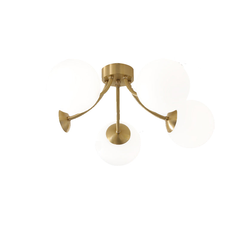 Modern Simple Copper Ceiling Light Ball Shape Glass Shade Ceiling Lamp for Living Room