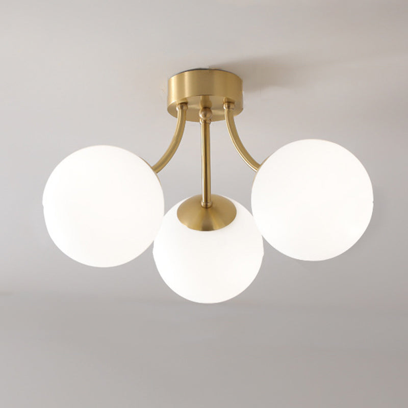 Modern Simple Copper Ceiling Light Ball Shape Glass Shade Ceiling Lamp for Living Room