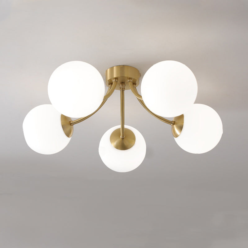 Modern Simple Copper Ceiling Light Ball Shape Glass Shade Ceiling Lamp for Living Room