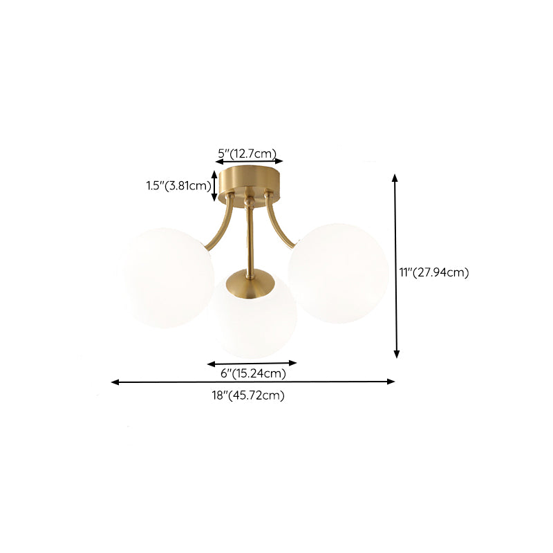Modern Simple Copper Ceiling Light Ball Shape Glass Shade Ceiling Lamp for Living Room