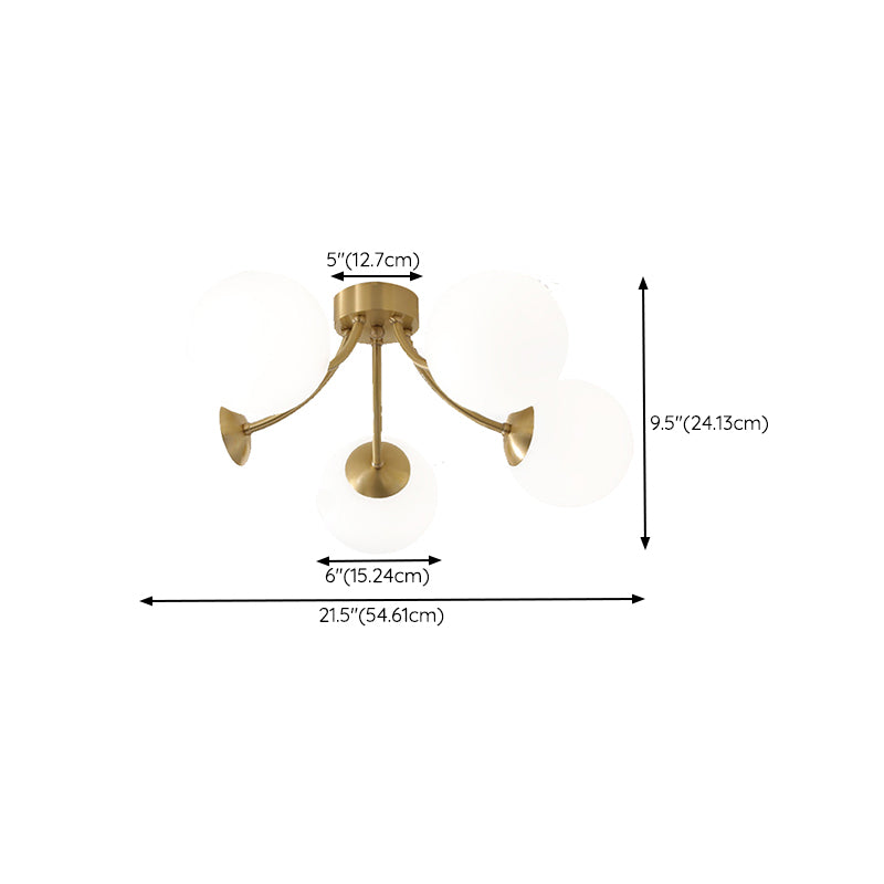 Modern Simple Copper Ceiling Light Ball Shape Glass Shade Ceiling Lamp for Living Room
