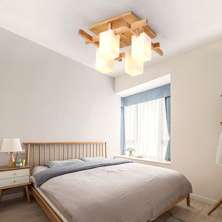 Wood Geometric Flush Mount Lights Contemporary Style Multi Lights Flush Ceiling Light