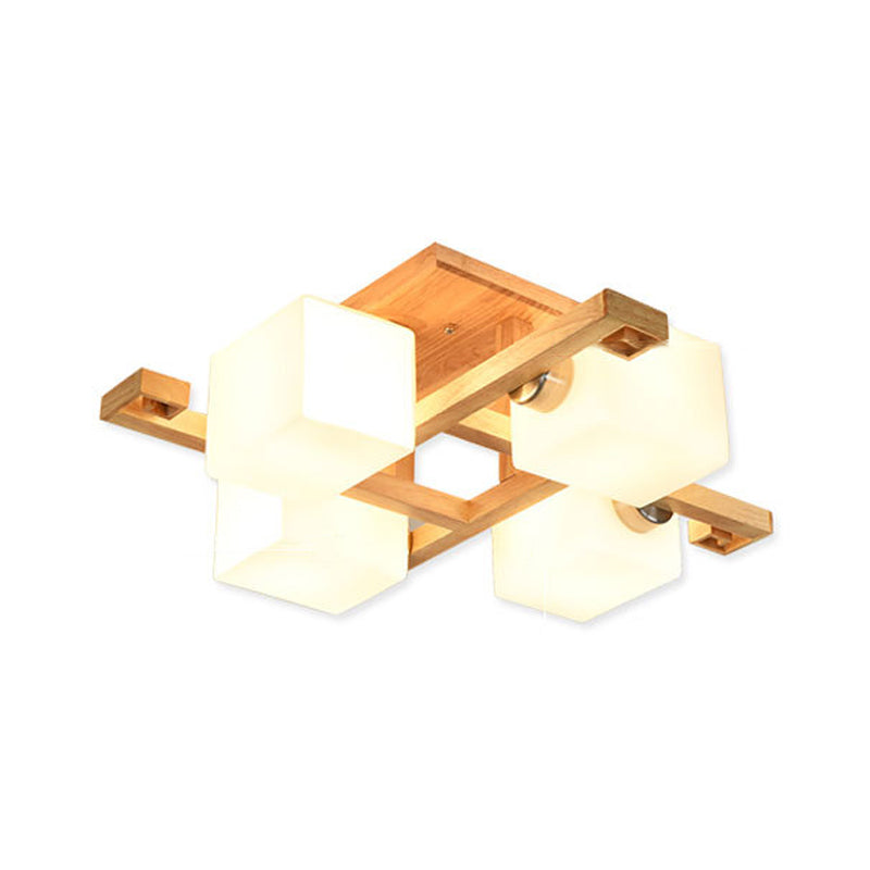 Wood Geometric Flush Mount Lights Contemporary Style Multi Lights Flush Ceiling Light