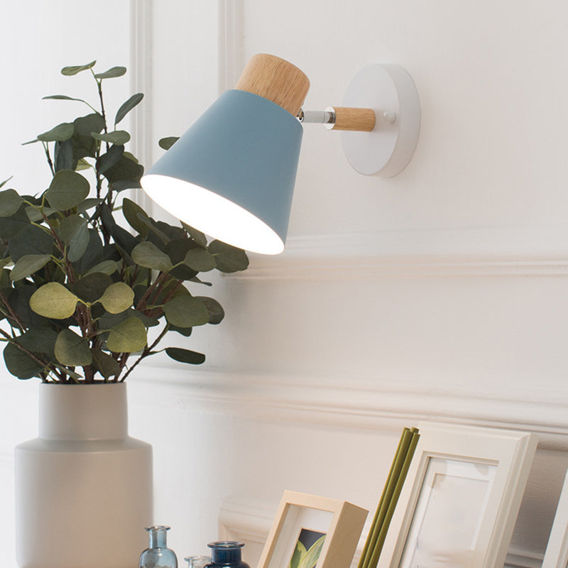 Metal Shaded Wall Light Modernism Wood Lighting for Living Room Foyer