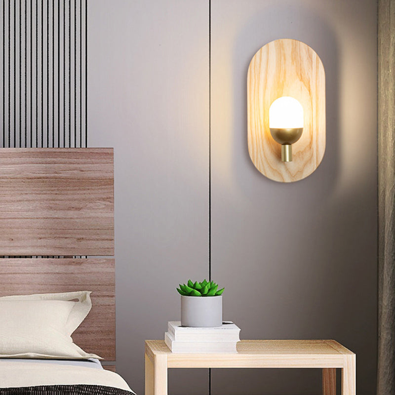 Golden Metal Wall Light Modernism Wood Lighting for Home Room