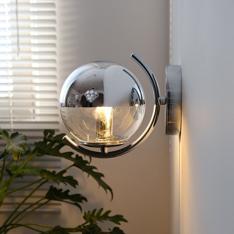 Glass Ball Shape Sconce Light Modern-Style 1 Light Wall Light Fixtures in Chrome