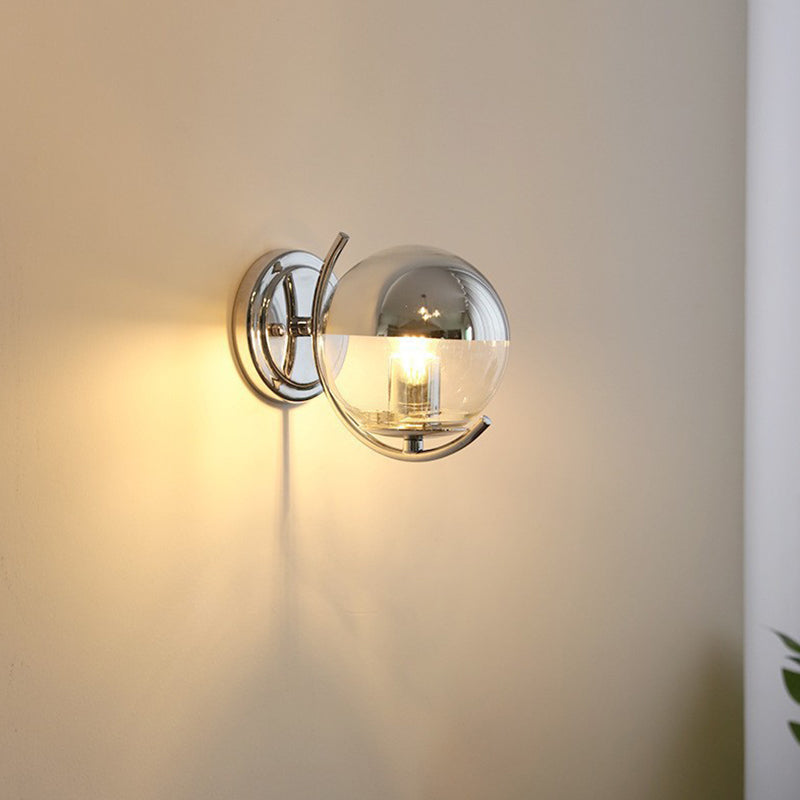 Glass Ball Shape Sconce Light Modern-Style 1 Light Wall Light Fixtures in Chrome