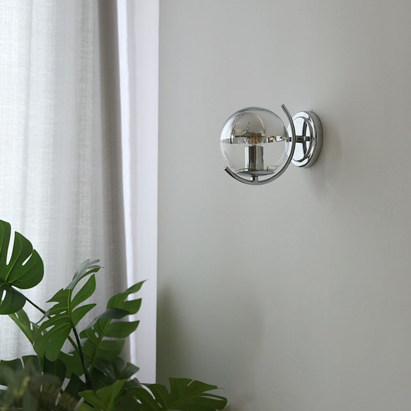 Glass Ball Shape Sconce Light Modern-Style 1 Light Wall Light Fixtures in Chrome