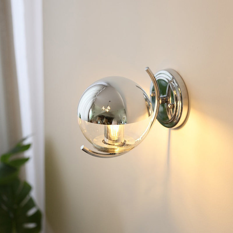 Glass Ball Shape Sconce Light Modern-Style 1 Light Wall Light Fixtures in Chrome