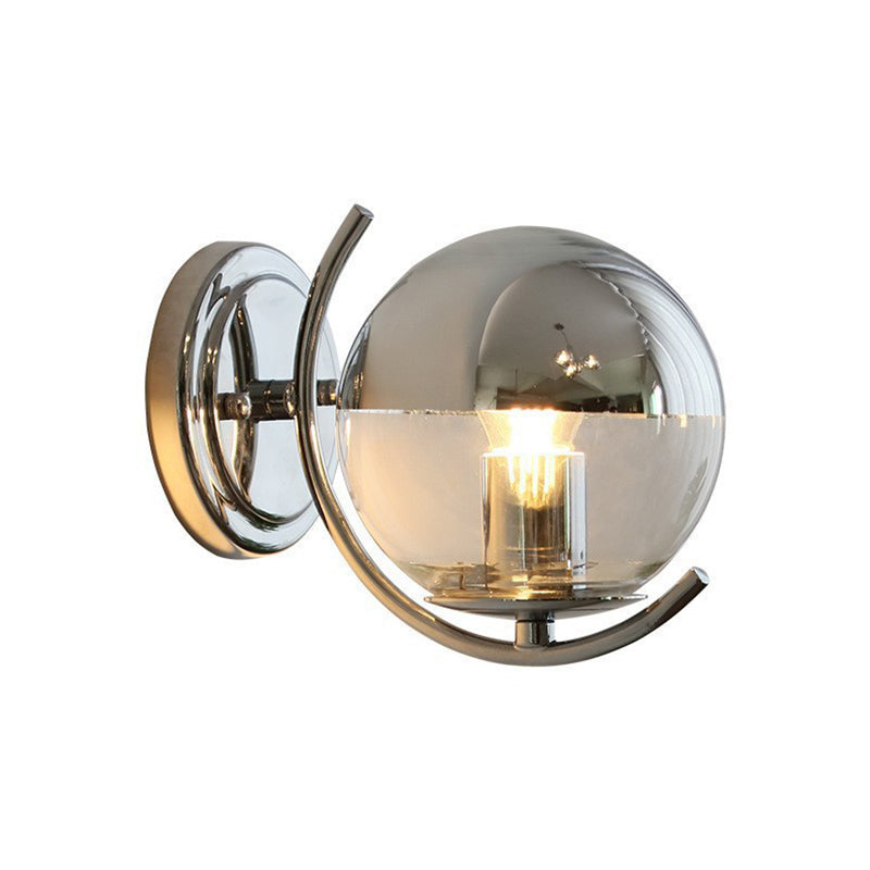 Glass Ball Shape Sconce Light Modern-Style 1 Light Wall Light Fixtures in Chrome