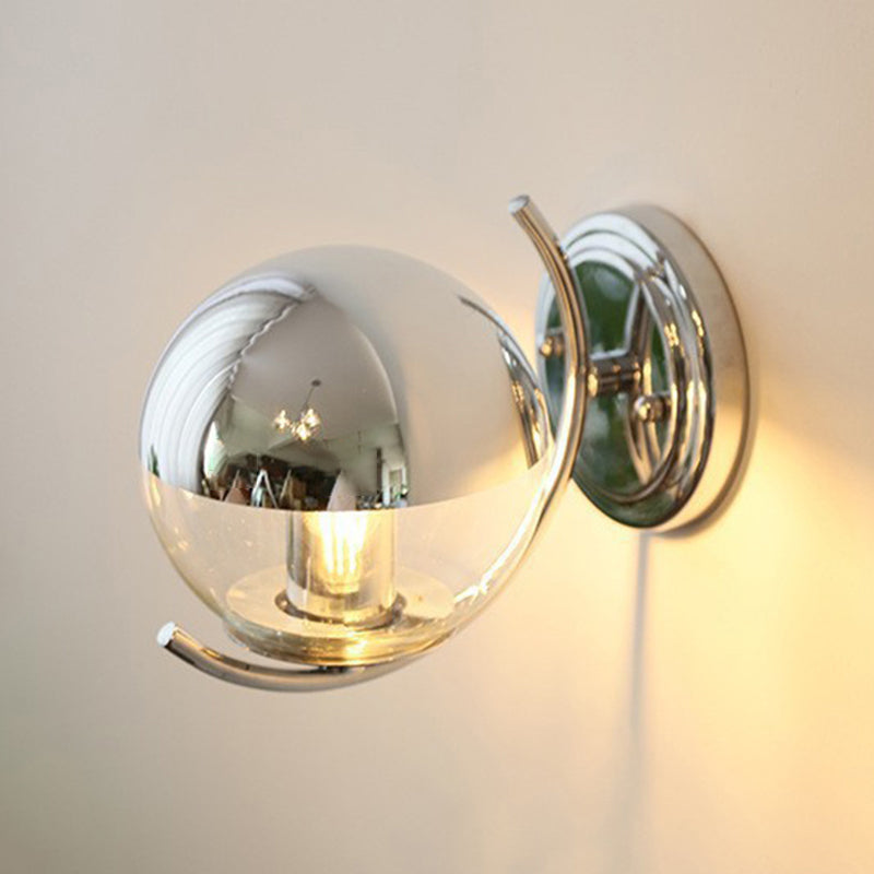 Glass Ball Shape Sconce Light Modern-Style 1 Light Wall Light Fixtures in Chrome