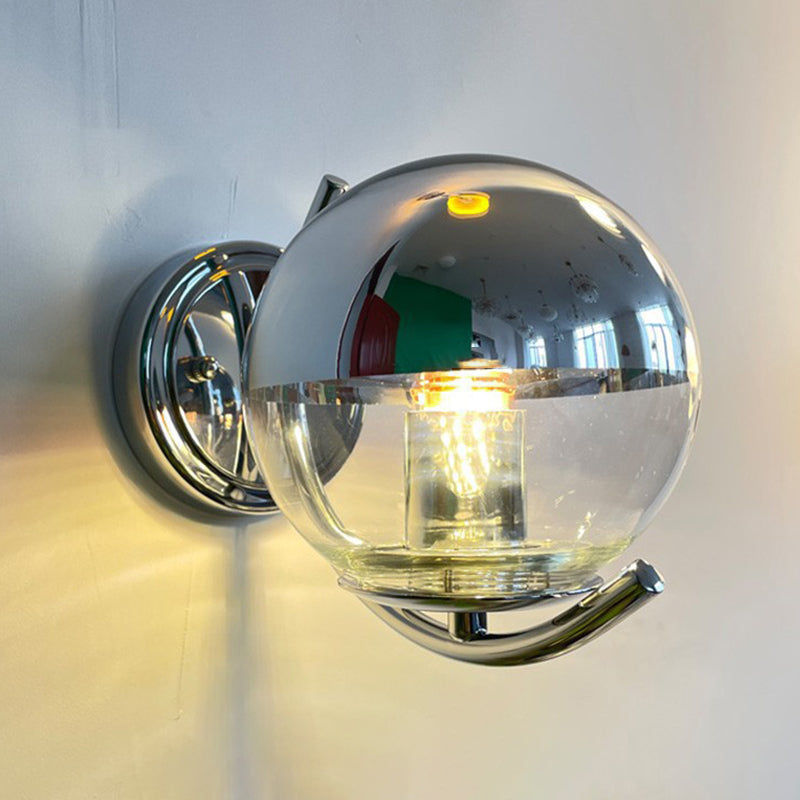 Glass Ball Shape Sconce Light Modern-Style 1 Light Wall Light Fixtures in Chrome