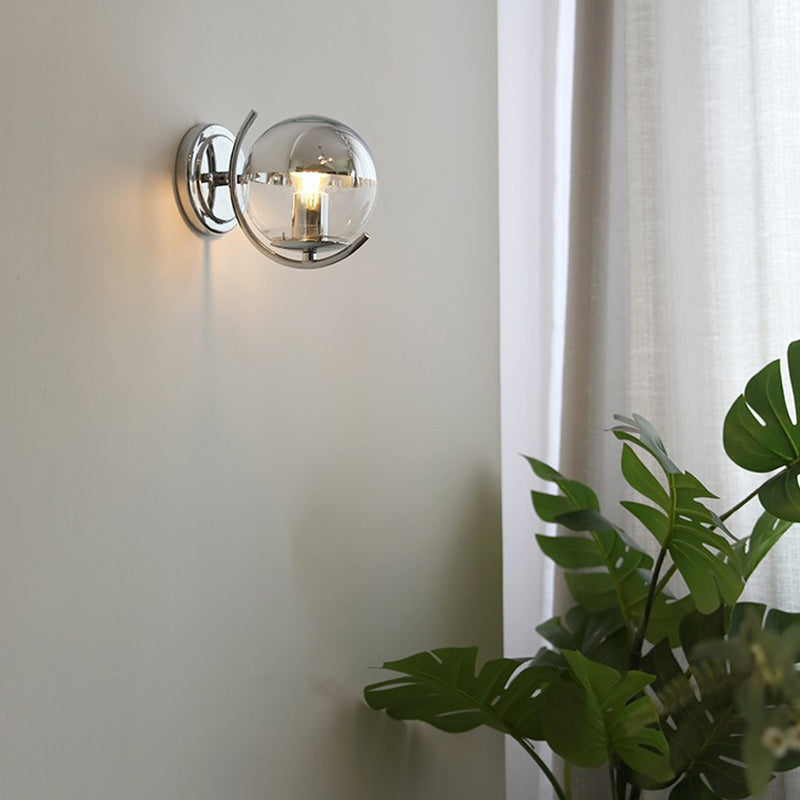 Glass Ball Shape Sconce Light Modern-Style 1 Light Wall Light Fixtures in Chrome