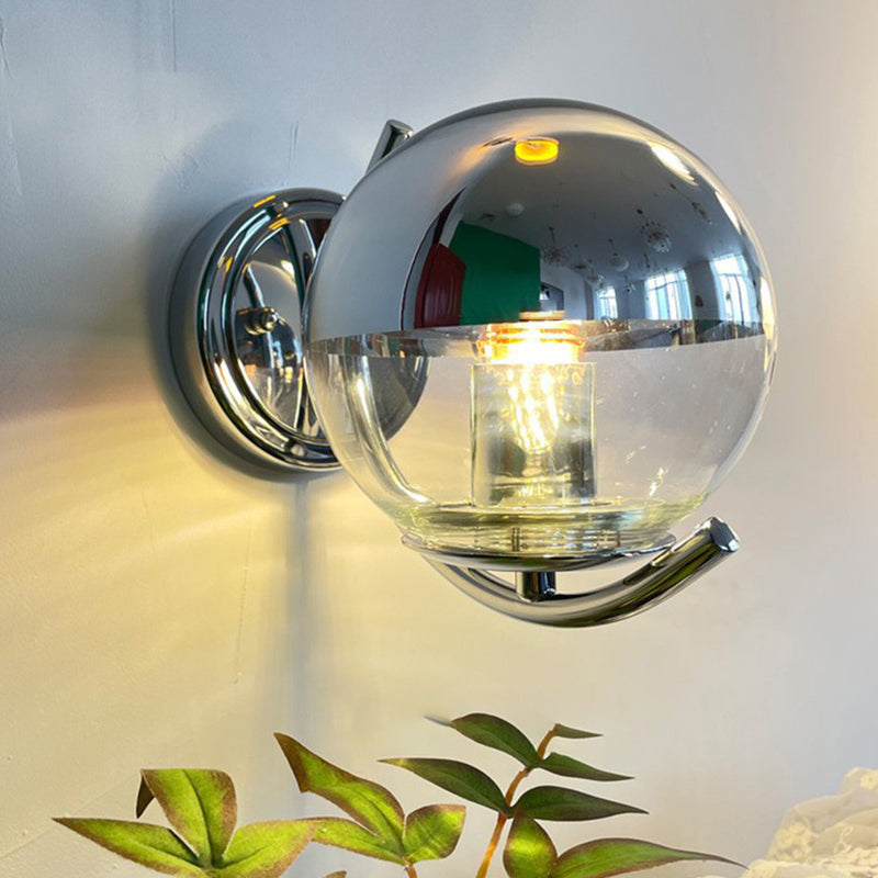 Glass Ball Shape Sconce Light Modern-Style 1 Light Wall Light Fixtures in Chrome