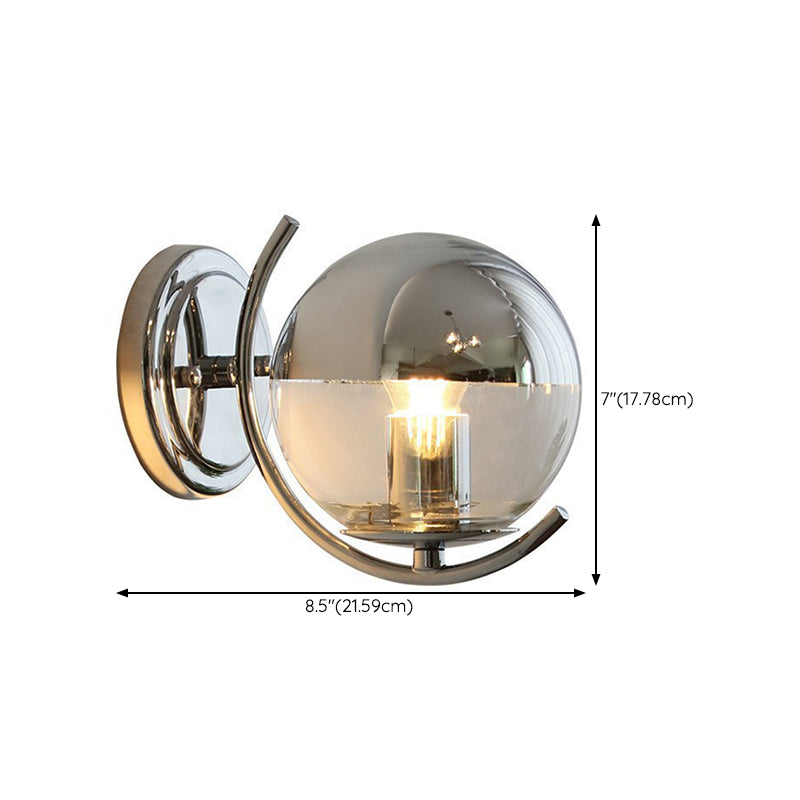 Glass Ball Shape Sconce Light Modern-Style 1 Light Wall Light Fixtures in Chrome
