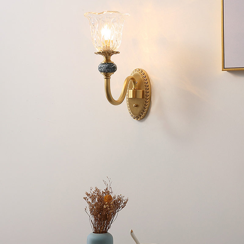 Glass Bell Shape Sconce Light Modern-Style 1/2 Light Wall Light Fixtures in Brass