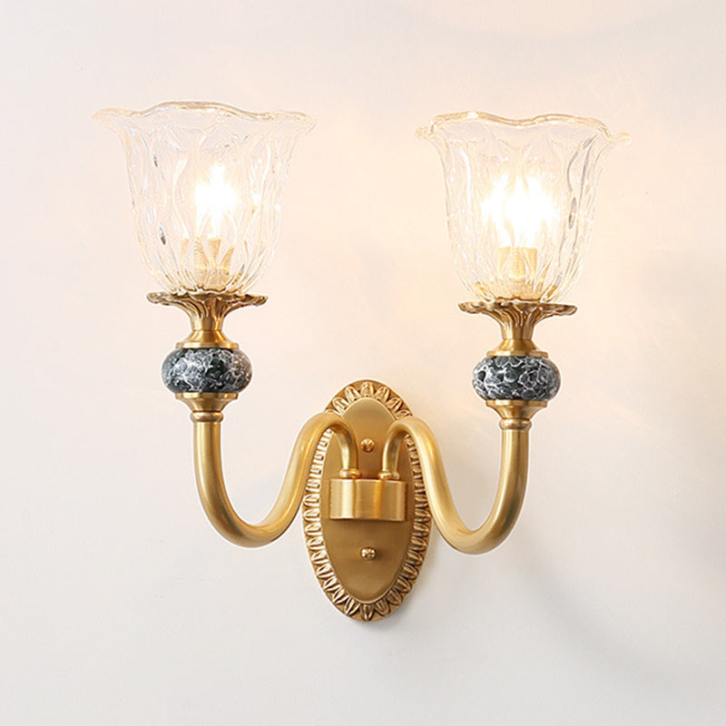 Glass Bell Shape Sconce Light Modern-Style 1/2 Light Wall Light Fixtures in Brass