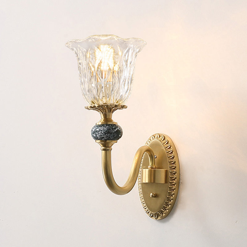Glass Bell Shape Sconce Light Modern-Style 1/2 Light Wall Light Fixtures in Brass
