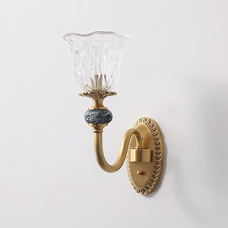 Glass Bell Shape Sconce Light Modern-Style 1/2 Light Wall Light Fixtures in Brass