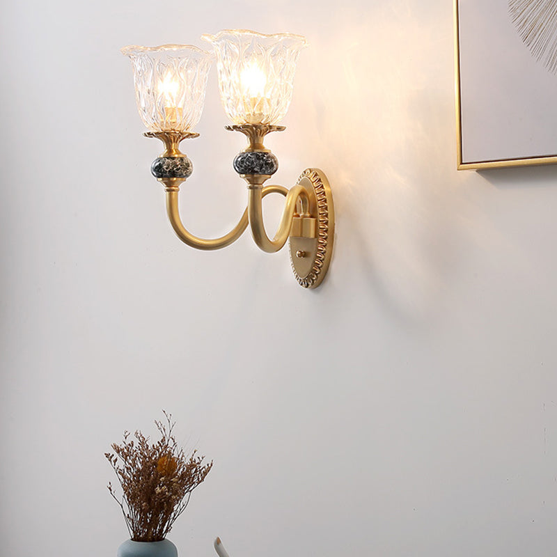 Glass Bell Shape Sconce Light Modern-Style 1/2 Light Wall Light Fixtures in Brass